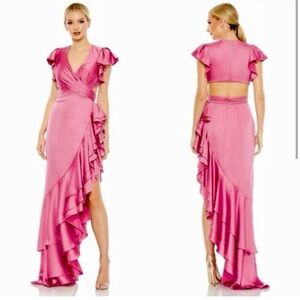 Mac Duggal Pink Asymmetrical Dress Pink Ruffle Cutout Formal Dress Size 4 NWT